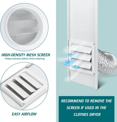 Vista 6 de Kit de ventilación para ventana de secadora Daisypower, kit de ventilación de ventana ajustable con cubierta de ventilación para exterior, campana