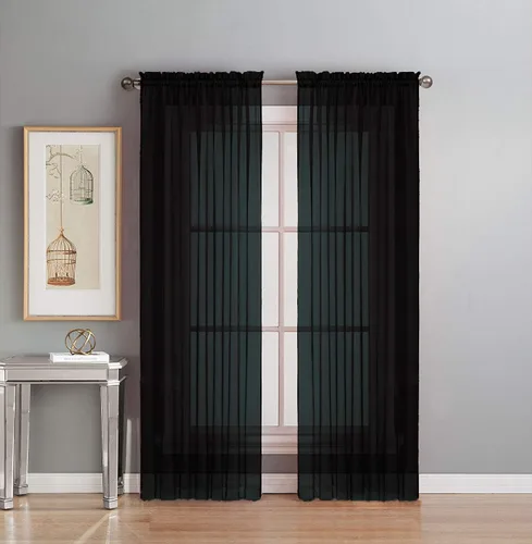Vista 14 de Interior Trends Juego de 2 paneles de cortina de gasa transparente totalmente cosidas para ventana con cortinajes (63 pulgadas de largo, ladrillo)