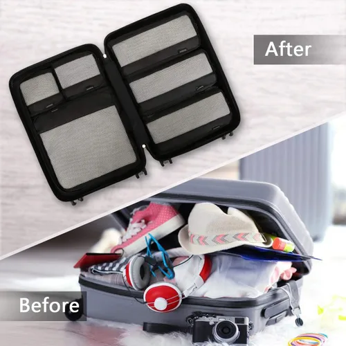 Vista 5 de BAGSMART - Juego de 7 cubos de embalaje para artículos esenciales de viaje, bolsas organizadoras ligeras de equipaje con bolsa para zapatos