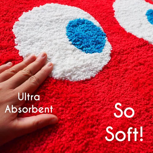 Vista 2 de Evovee Alfombra de baño roja, bonita alfombra de baño divertida, decoración divertida, alfombra roja para dormitorio, divertida, divertida, redonda