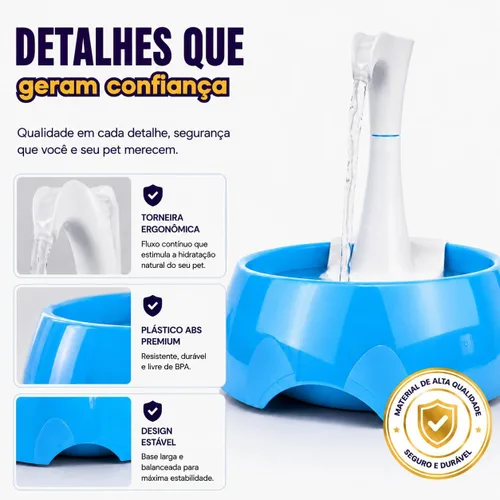 Vista 4 de Aqua First Pet Water Fountain – Automatic Water Dispenser for Dogs, Cats, and Small Pets – Indoor Hydration Bowl – 1.2L/42 fl oz – Blue