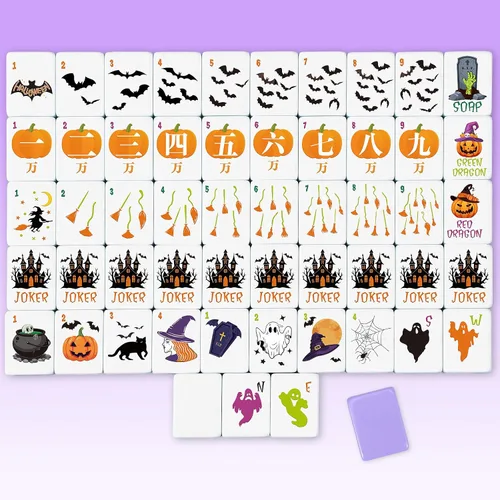 Vista 8 de Halloween American Mahjong Set 160 azulejos, calabaza, morado