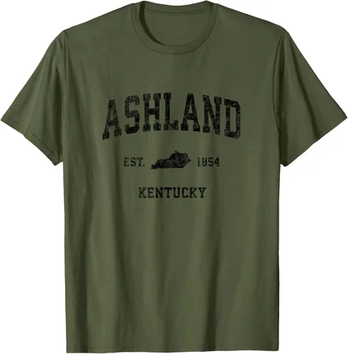 Vista 55 de Ashland Kentucky KY Vintage Sports Design Camiseta de impresión negra Asfalto