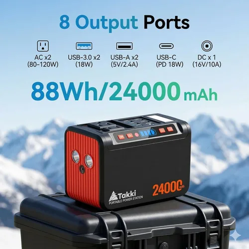 Vista 2 de Takki - Generador solar de 120 Wp, estación de energía portátil con paneles solares de 21 W, cargador solar de 88 Wh, puertos USB de CA y CC