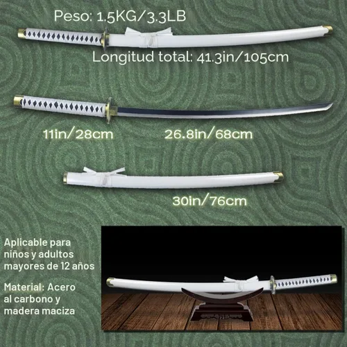 Vista 8 de Adust Espadas Roronoa Zoro de acero al carbono, espada de anime de metal real, disfraz de cosplay de Roronoa Zoro de 41 pulgadas en general, espada