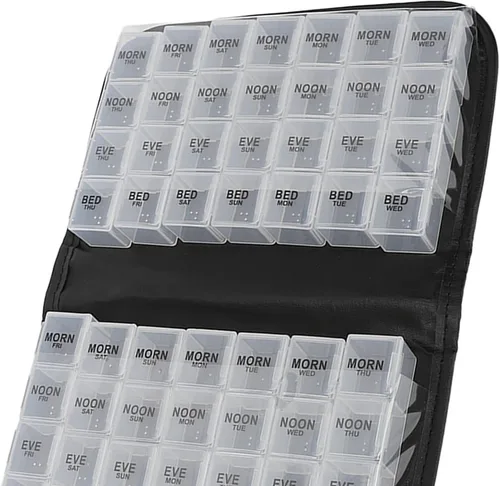 Vista 5 de Caja organizadora, organizador mensual portátil de gran compartimento 4 veces al día con recipientes individuales extraíbles, caja organizadora