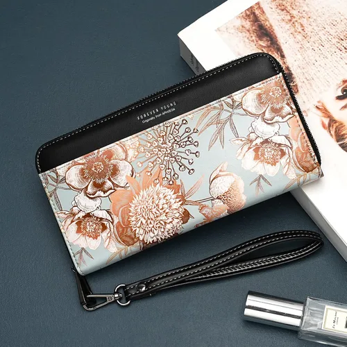 Vista 3 de APHISON Billetera para mujer, de gran capacidad, para tarjetas de crédito, RFID, monedero, luna, lindo, animal, floral, celular, pulsera, teléfono