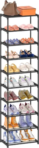 Vista 4 de Autonomier Zapatero alto de 10 niveles, estante de zapatos estrecho y ligero, soporte vertical compacto para zapatos, pequeño ahorro de espacio