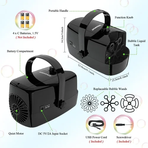 Vista 7 de Wisdomlit Máquina de burbujas, máquina de burbujas 3 en 1, soplador de burbujas con 3 ruedas de burbujas, hace pequeña mediana burbujas grandes