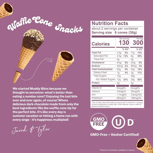 Vista 2 de Muddy Bites - Pasabocas de cono de gofre rellenos de chocolate en tamaño bocado para aperitivo o postre, cobertura de helado, chocolate premium