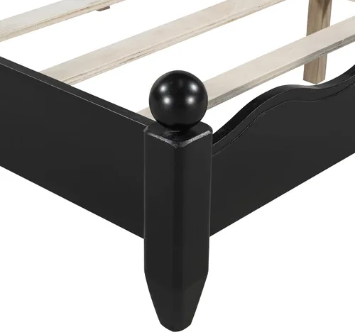 Vista 8 de Merax Base de cama moderna de madera maciza con cabecera tapizada, marco de plataforma rústica tamaño Queen con patas de madera resistentes, no Tela