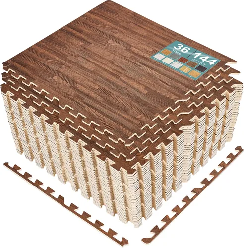 Vista 38 de Sorbus Losetas de suelo de madera veteada, esteras de espuma EVA entrelazadas, losetas de 3/8" de grosor para suelos de madera, esteras de ejercicio