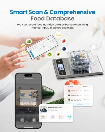 Vista 3 de RENPHO Báscula Digital de Alimentos con Calculadora Nutricional, Báscula Inteligente de Cocina de Alimentos, Báscula de Peso de Alimentos en Gramos