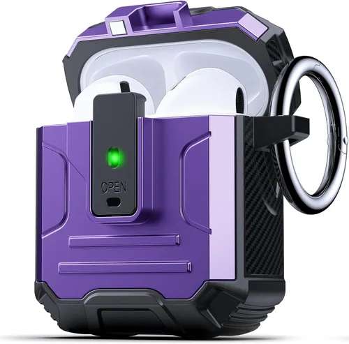 Vista 20 de DASFOND - Funda de armadura para AirPods de 2ª y 1ª generación, carcasa de cuerpo completo de grado militar a prueba de golpes, soporte de carga