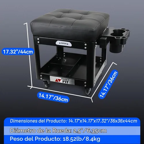 Vista 2 de Rolling Creeper - Asiento de garaje para hombres, taburete mecánico acolchado con bandeja de herramientas de almacenamiento para garaje, taburete