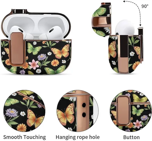 Vista 5 de Plastic Cover Compatible with Airpods Pro 2 Case Butterfly, Protective Skin with Lock