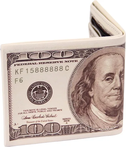 Vista 4 de Billetera de piel con diseño de billete de dólar con bolsillos plegables portatarjeta de crédito portafotos de LUI SUI 100 Dollar L388
