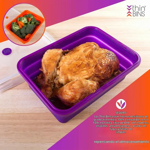 Vista 3 de Kitchen Home Thin Bins - Juego de 2 recipientes rectangulares extragrandes de silicona para almacenamiento de alimentos, sin BPA, aptos