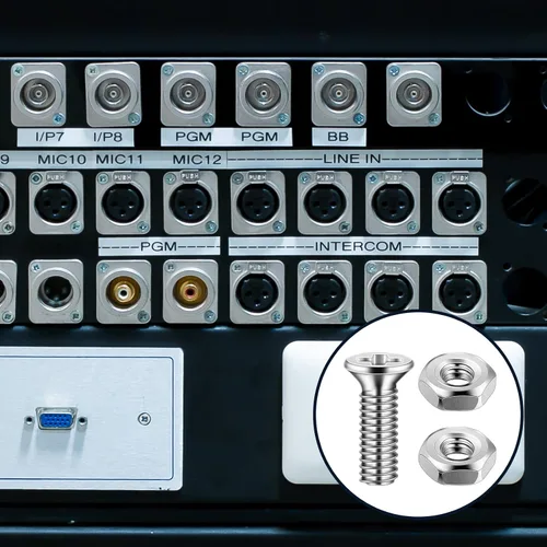 Vista 2 de Kit de tornillos y tuercas para panel Serie D, 50 piezas, conector de montaje en panel, tornillos M2.0.197 x 0.315 in, acero inoxidable, soportes
