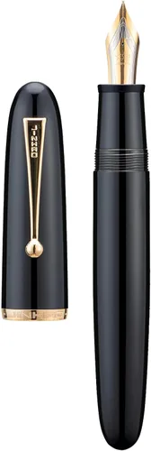 Vista 3 de Jinhao 9019 - Pluma estilográfica serie Dadao con borde dorado acrílico negro #8 punta mediana con convertidor grande para escritura, firma