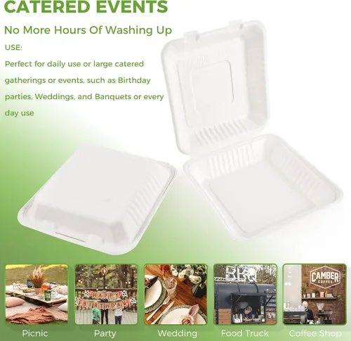 Vista 4 de Azure Zone, Concha desechable compostable de 9 pulgadas, 1 compartimento, paquete de 200, ecológica, biodegradable, hecha de fibras de caña de azúcar