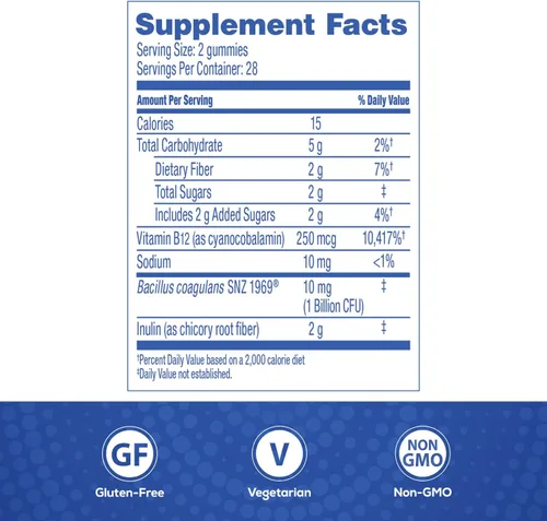 Vista 7 de Florastor - Gomitas prebióticas y probióticas con vitamina B12, 56 gomitas