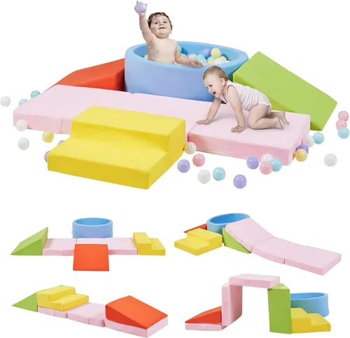 Vista 11 de Elftopia Bloques de Escalada de Espuma con Piscina de Pelotas y Escaleras para Niños Pequeños de 1-3 Años - Conjunto de Juego Suave para Gatear