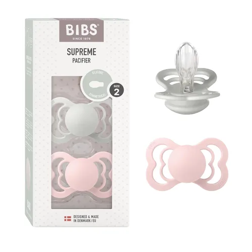 Vista 4 de BIBS Supreme Chupete para Bebé Paquete de 2 Hecho en Dinamarca Chupete Tranquilizador Sin BPA, Pezón Simétrico. Silicona, Talla 1 (0-6 Meses)