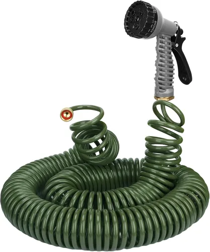 Vista 12 de Manguera de jardín enrollada ligera de 25 pies 3/8" EVA flexible con 7 boquillas multifunción y conectores de latón para riego de jardín, plantas