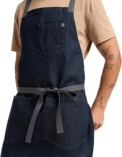 Vista 10 de hedley & bennett Delantal con babero cruzado - Delantal de chef con bolsillos - 100% Algodón Denim, 8oz - Negro Abalone