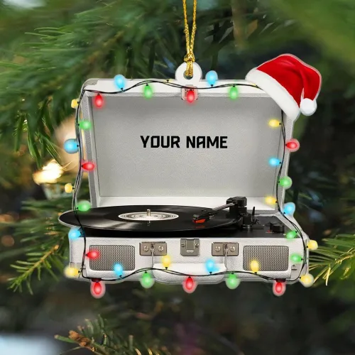 Vista 11 de Adorno de Disco de Vinilo Retro Personalizado 2025, Adorno de Músico Personalizado para Amantes de la Música, Decoración de Árbol de Navidad