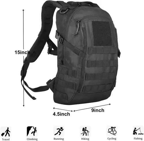 Vista 2 de Mochila táctica pequeña militar 12L Molle Bag mochila militar mochila militar mochila mochila militar mochila para exteriores, senderismo, Negro