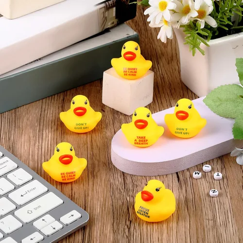 Vista 2 de Juego de 60 patos de goma inspiradores a granel, regalos de agradecimiento motivacionales y recuerdos de fiesta, recompensas de regreso a clases