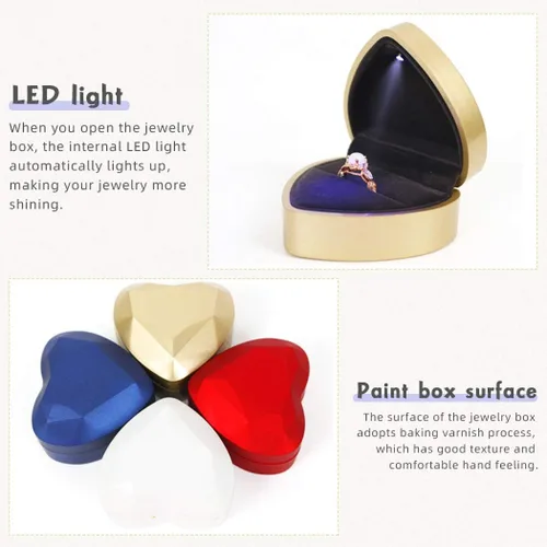 Vista 3 de iSuperb Caja de anillo en forma de corazón, cajas de anillo de compromiso con luz LED, caja de regalo para propuesta, boda, día de San Valentín