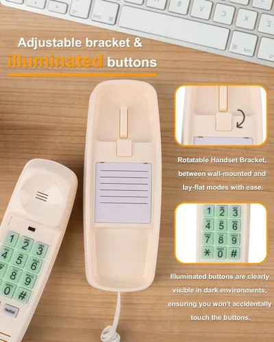 Vista 3 de Teléfono de pared con cable, teléfonos fijos para personas mayores con botones grandes, teléfono de escritorio de oficina con volumen alto ajustable