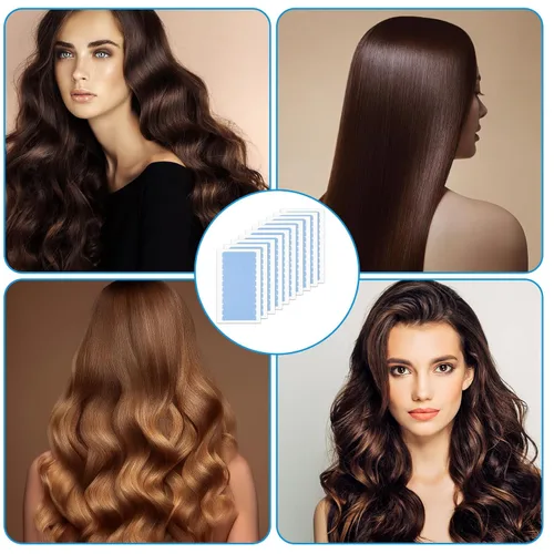 Vista 7 de 480 Piezas de Cinta Adhesiva para Extensiones de Cabello, Cinta Adhesiva de Doble Cara para Cabello Humano, Cinta Adhesiva de Reemplazo para Azul