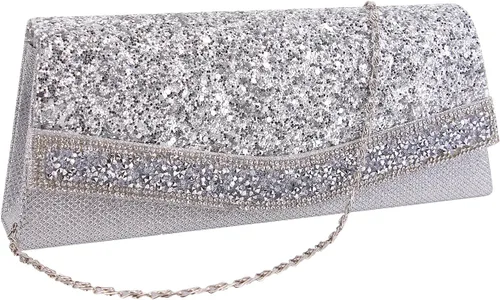 Vista 3 de Naimo Bolso de mano deslumbrante con solapa y cadena desmontable, talla única