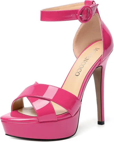 Vista 29 de MODENCOCO Sandalias de boda con correa de tobillo sexy para mujer, con plataforma y puntera abierta, tacón de aguja y tacón alto, zapatos de vestir