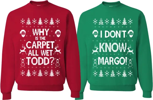 Vista 15 de Wild Bobby Why is The Carpet All Wet Todd Margo - Sudaderas con gráfico de Navidad para parejas