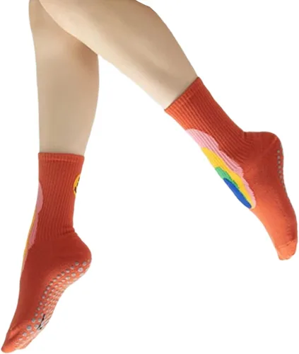 Vista 8 de Verdancy Yoga Pilates Socks with Grips for Women Non Slip Solid Graffiti Cushioned Crew Socks for Barre Ballet Dance Beige