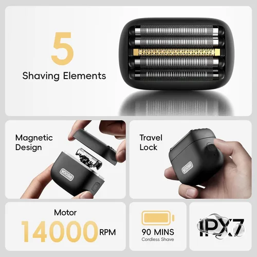 Vista 7 de yoose MINI5 Foil Shaver, maquinilla de afeitar eléctrica portátil para Negro obsidiana