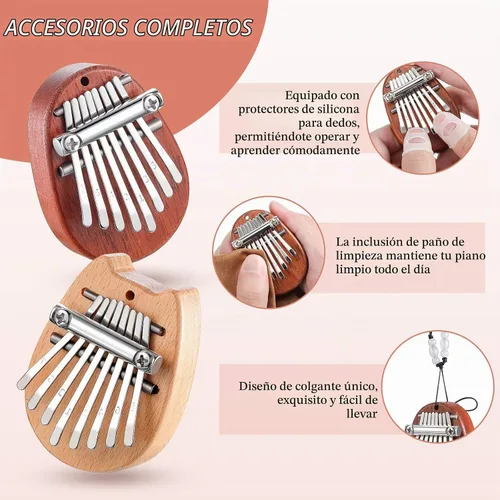 Vista 4 de eBoot 10 Piezas Juego de Mini Piano de 8 Teclas Incluye Piano de Dedo Pulgar con Cadena de Cordón, Protector de Dedos y Paño de Limpieza Regalo