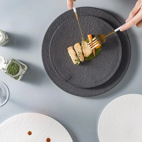 Vista 5 de Plato de servicio creativo para carne, plato de comida occidental, plato de comedor para el hogar, plato comercial para el hogar, restaurante Negro