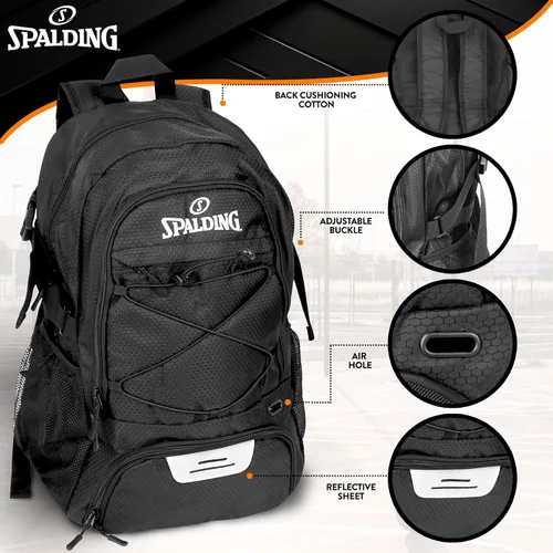 Vista 2 de Spalding Mochila deportiva de baloncesto Mochila grande negra con compartimento para zapatos y pelotas Regalos para jugadores de baloncesto