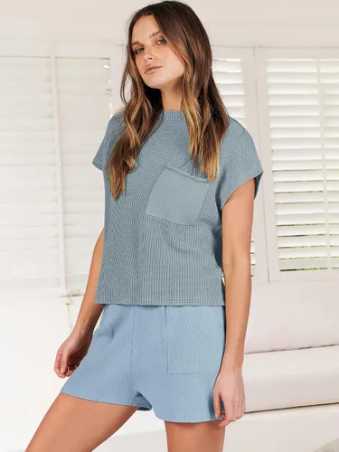 Vista 8 de ANRABESS Conjunto de dos piezas para mujer, suéter corto, suéter y pantalones cortos, conjunto de ropa de descanso