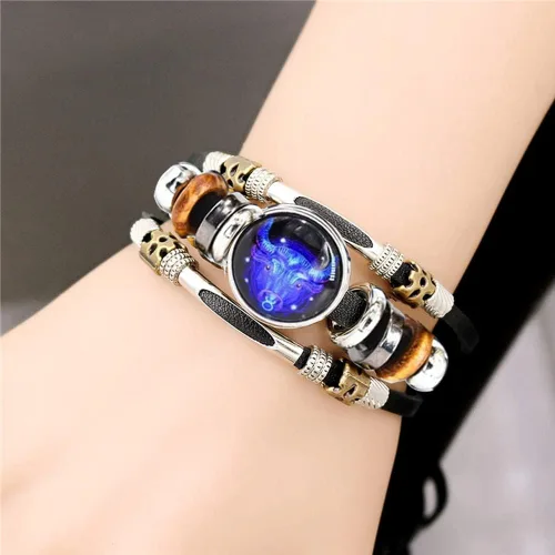 Vista 3 de 2 pulseras de cuero del zodiaco de constelación multicapa hechas a mano con signo del zodiaco para mujeres y hombres, joyería para regalo