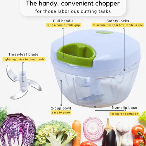 Vista 9 de Picador Brieftons Quickpull. Picador de alimentos: poderoso cortavegetales/picadora/licuadora manual para trocear frutas, verduras, frutos secos