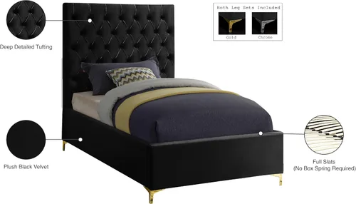 Vista 6 de Meridian Furniture Colección moderna Cruz Cama tapizada de terciopelo contemporánea con acolchonamiento de botones profundos y juegos completos