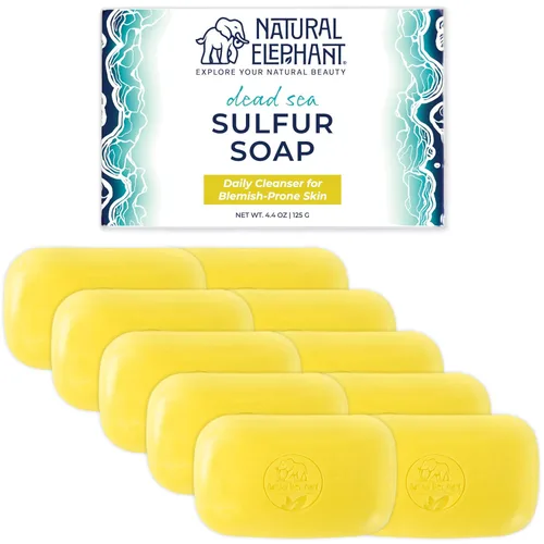 Vista 16 de Natural Elephant Barra de jabón de azufre del Mar Muerto Jabón aclarante facial y corporal con sal del mar muerto y aloe vera 4.4 oz (125 g)