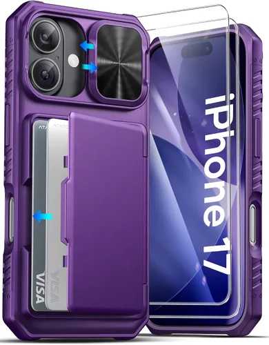 Vista 16 de ATATOO Funda tipo cartera para iPhone 17, tarjetero integrado (3-5 tarjetas), funda para cámara deslizante y bloqueo RFID, protección de grado Negro